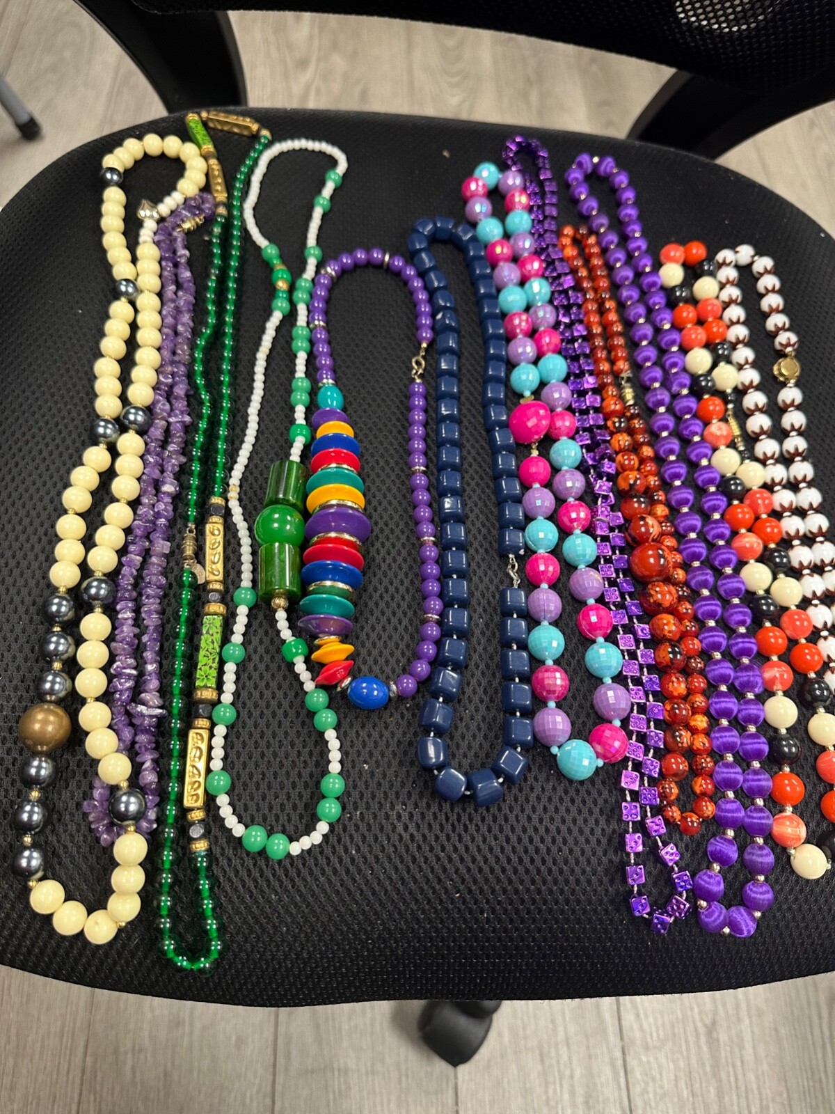 Stunning Collection Of 12 Stylish Beaded/Textured Necklaces Assorted Colors