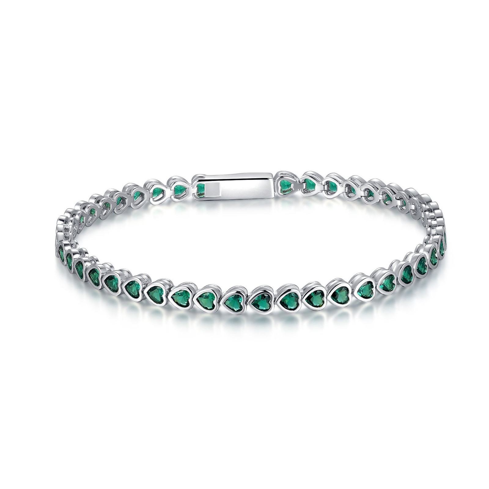 Green Heart Cut Tennis Bracelet Silver Tone Emerald Crystal Link Bracelet Women
