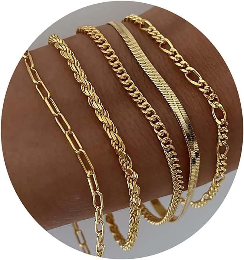 DEARMAY Gold Bracelets for Women, 14K Real Gold Jewelry Sets for Women Cute Tenn