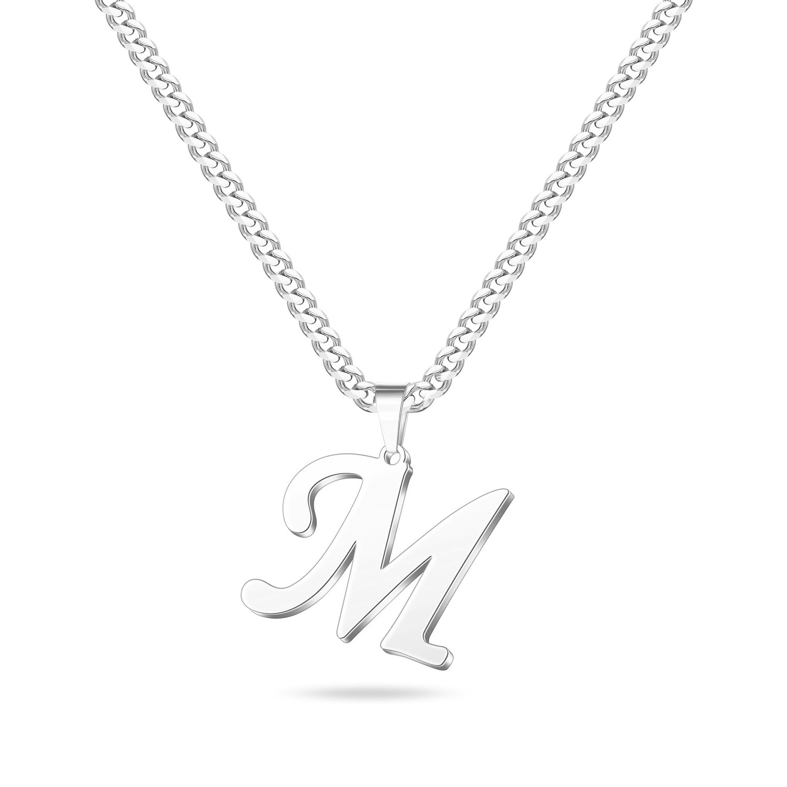 Mens Necklace – Silver Letter M Initial Necklace for Men Women Stainless Stee…