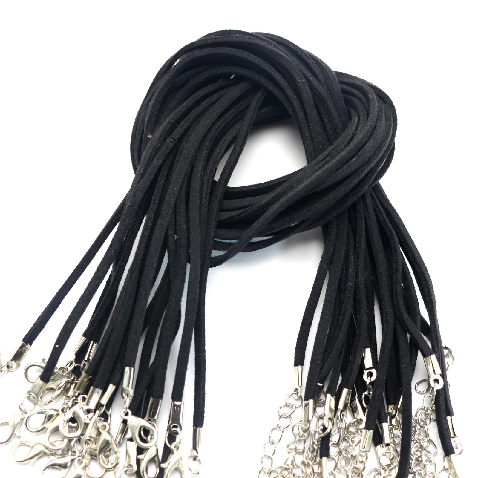 25 Black Faux Suede Cord String Necklace Lobster Clasp 17″ Fit DIY Pendant