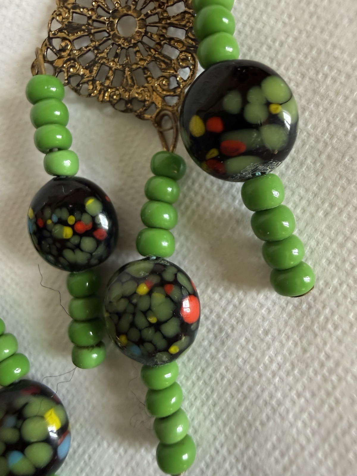 1970 Vintage Drop Earring Handcrafted with Murano Glass Confetti Style Art Beads