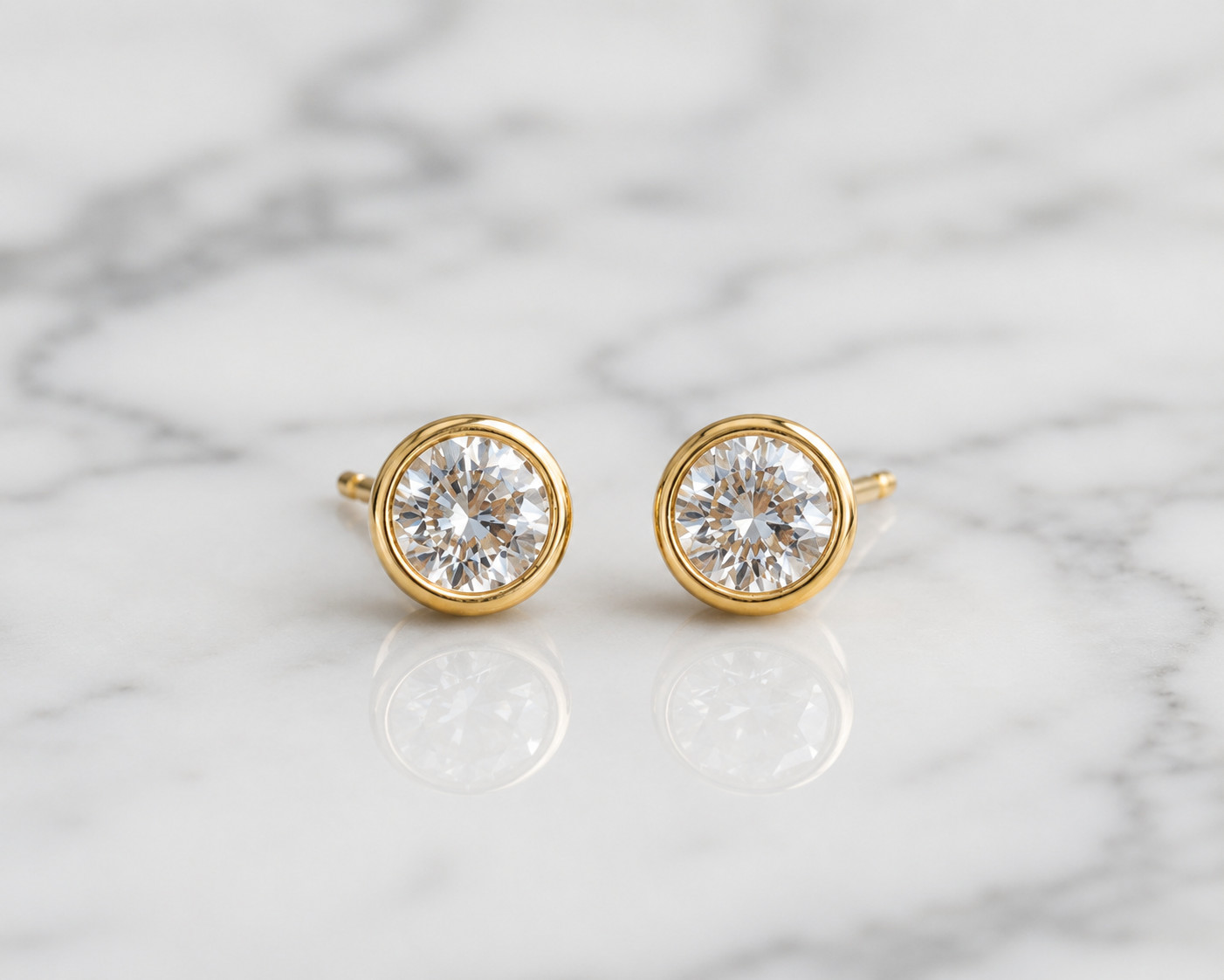 5mm Round Bezel CZ Stud Earrings 925 Sterling Silver 14K Gold Plated Women