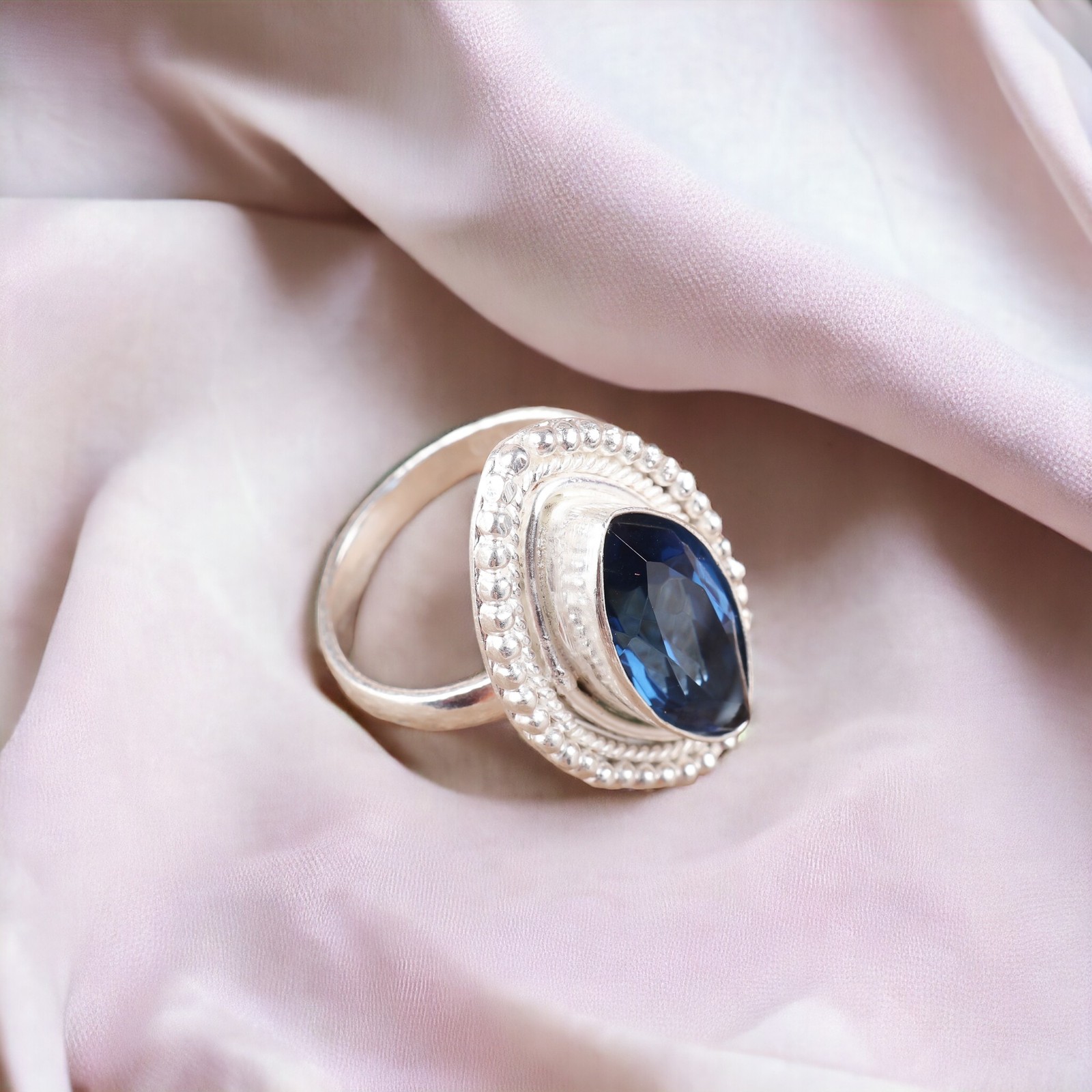 London Blue Topaz Gemstone Art Deco Band Ring Size All Sizes 925 Sterling Silver