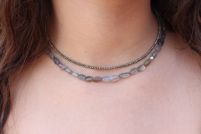 A++ Flashy Labradorite Smooth Oval Gemstone Beaded Necklaces 18″ Girls & Women