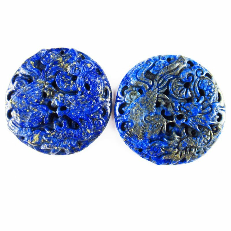30g 46x7mm Carved Lapis Lazuli Dragon and Phoenix Pendant Bead (send randomly)