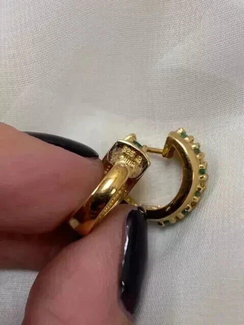 Simulated Green 3Ct Round Cut Emerald Hoop Earrings 14K Yellow Gold Plated