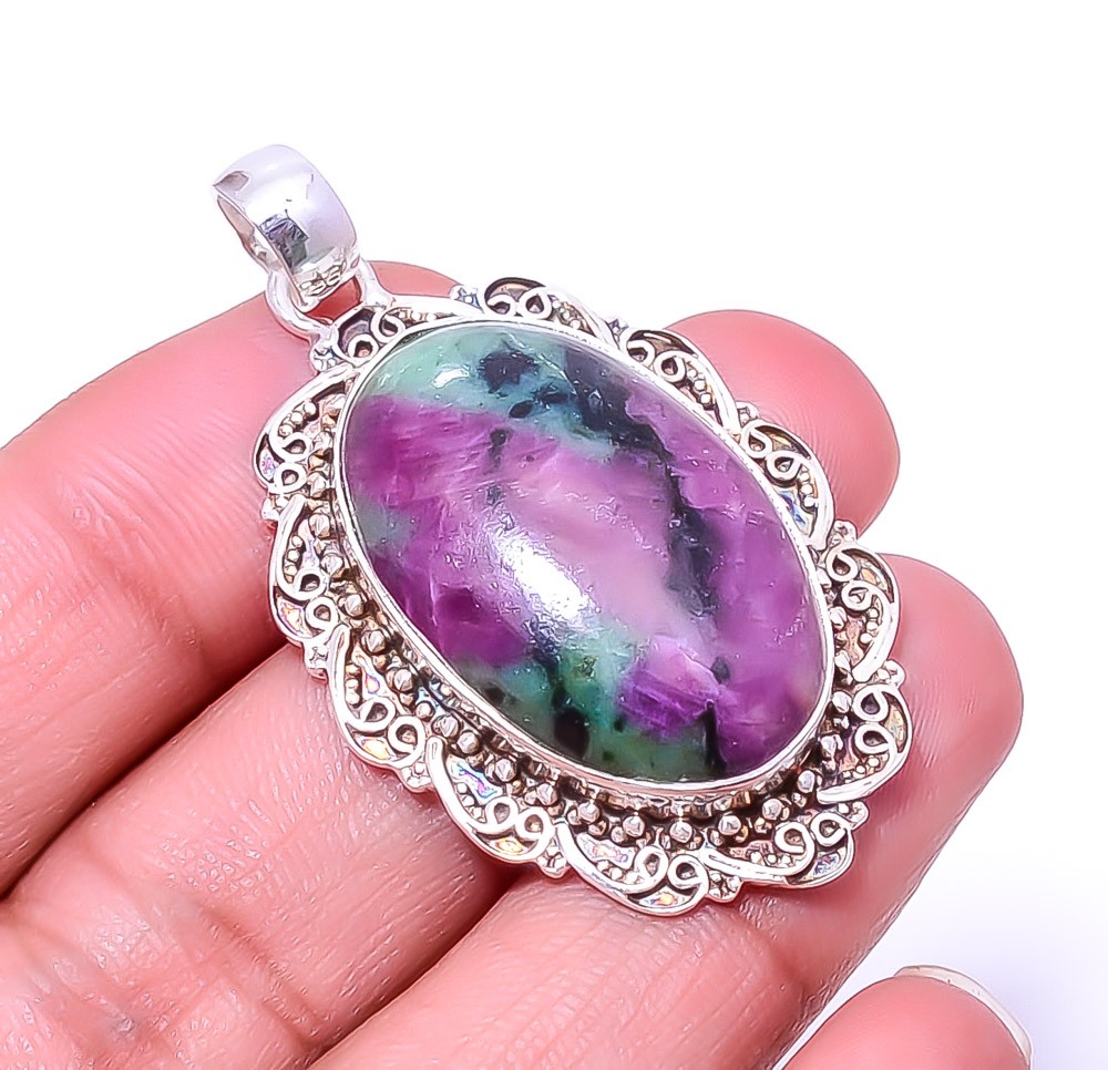 Ruby With Zoisite – Tanzania Fine Art 925 Silver Pendant 2.03″ P67
