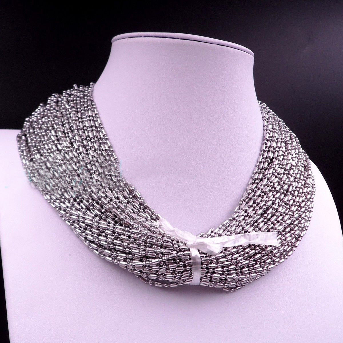 Wholesale 1.5/2/2./3.2mm Silver Stainless Steel Ball Bamboo Link Chain Necklace