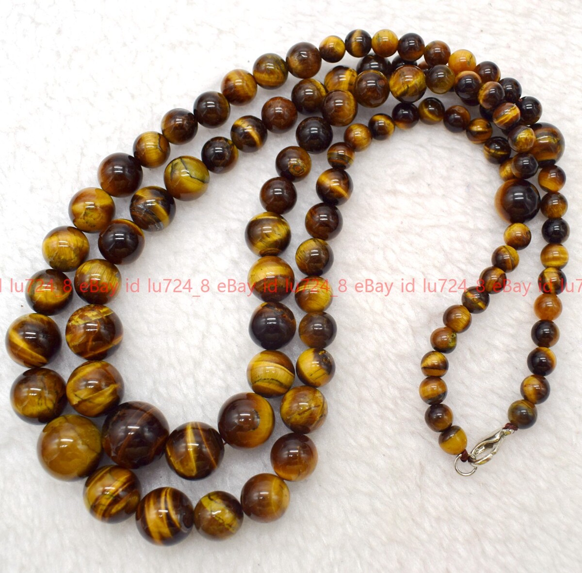 2 Rows 6-14mm Natural Yellow Tiger’s Eye Gemstone Round Beads Necklace 18-20”