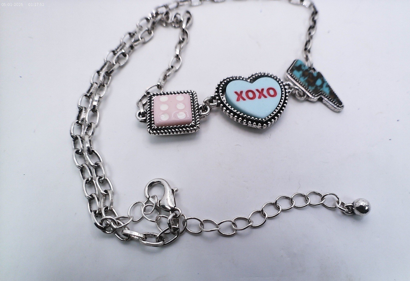 Western XOXO Candy Heart Necklace Turquoise Lightning Bolt Cowgirl Charm