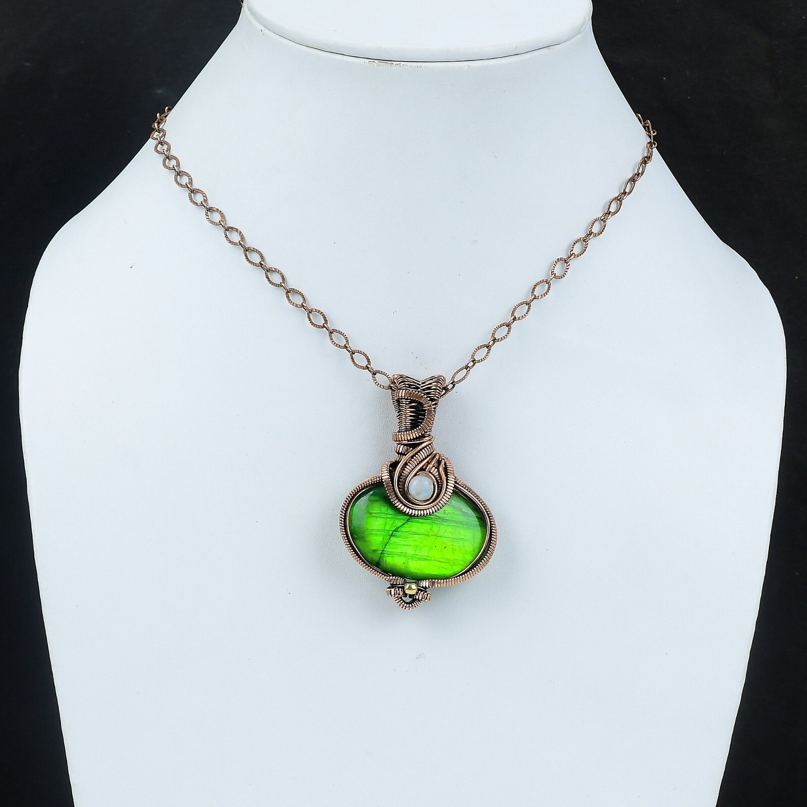 Green Fire Labradorite Jewelry Copper Wire Wrapped Pendant For Girls 2.36″