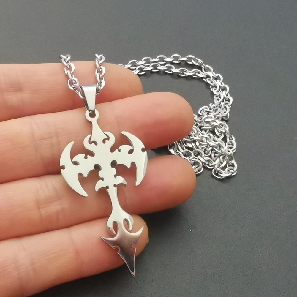 Flame Cross Bat Wings Pendant Necklace, Passionate, Unyielding and Powerful