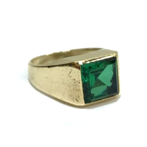 (MA3) Men’s 10k Yellow Gold 8.2 Grams Lab-Created Emerald Ring – Size 10.5