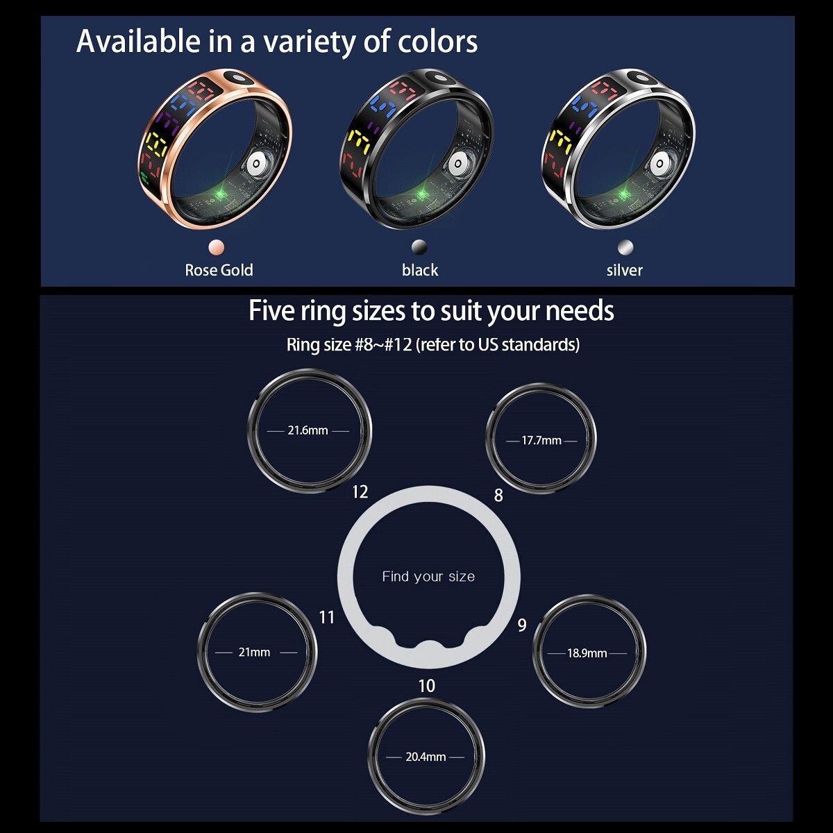 IP68 Waterproof Smart Ring Color Screen Heart Rate Blood Oxygen Sleep Monitor