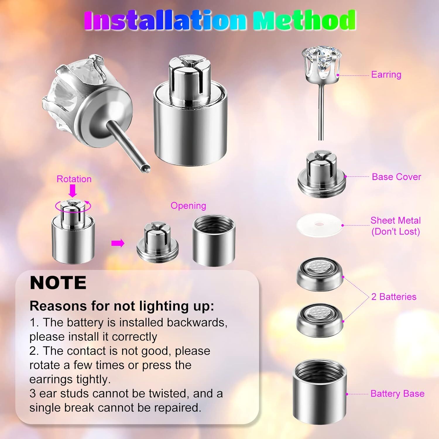 1/2/5 Pairs LED Light Up Earrings Studs Flashing for Dance Party Club Decor Gift