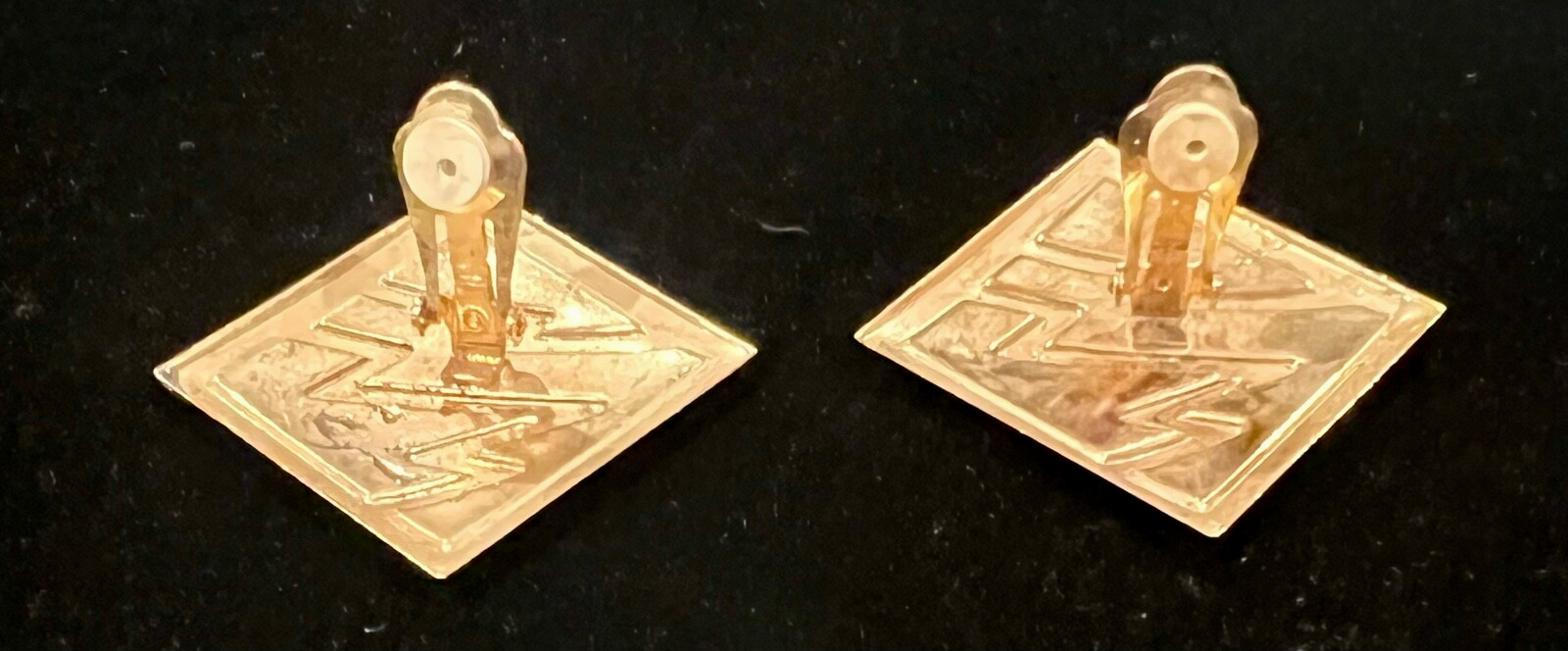 80s Style Vtg Tri-Colored Gold Tone Lightning Bolt Square Shape Clip-On Earrings