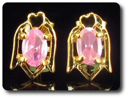 Sapphire Pink Earrings 2X7 Mm 18K Gold Plated