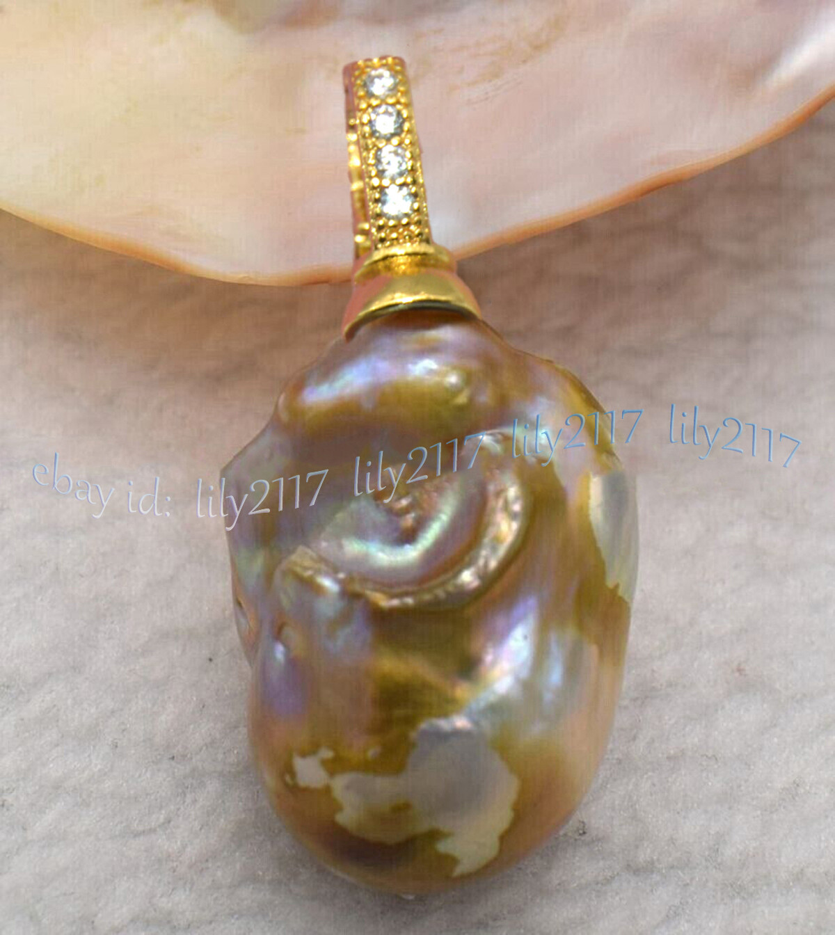 Huge 15x20mm Real Natural Multicolor Keshi Baroque Pearl Pendant 14K Gold Plated