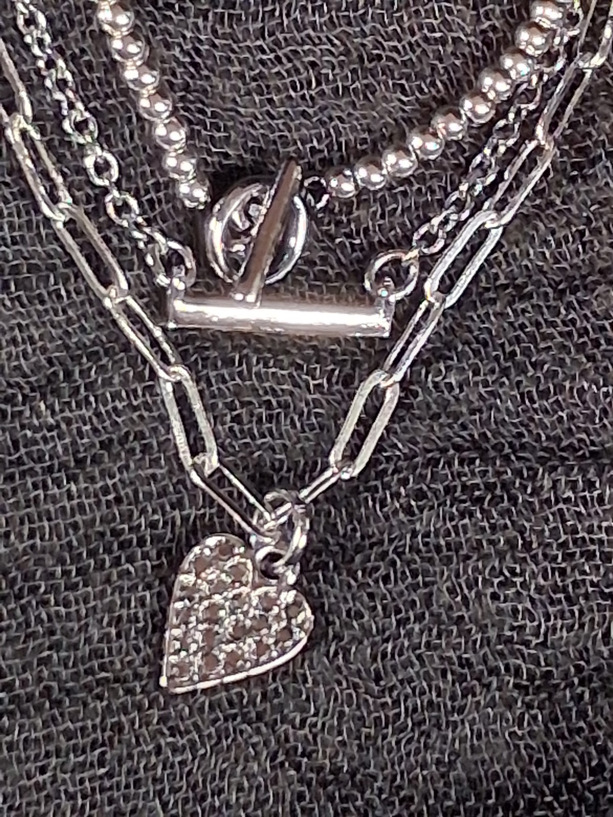 Simply Vera Vera Wang Gunmetal Layered Necklace Rhinestone Heart Pendant Toggle