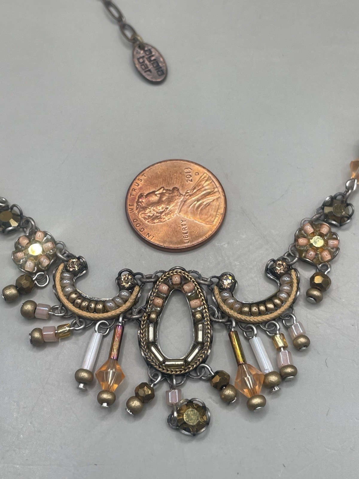 Ayala Bar Bronze Tone Brown Mixed Materials Chocker Collar Beaded Boho Necklace
