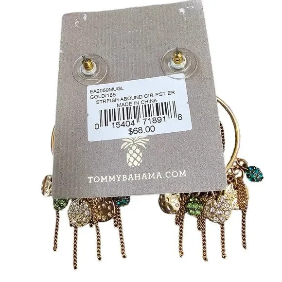 Tommy Bahama Gold Plated Green Starfish Abound Statement Earrings NWT MSRP $68