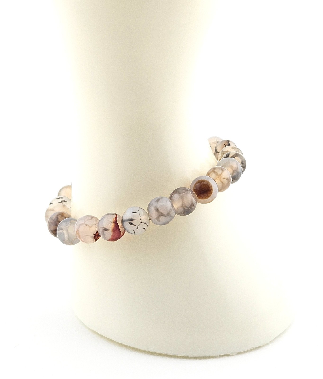 Gray Black & Brown Stone Beaded Elastic Bracelet J15-3671