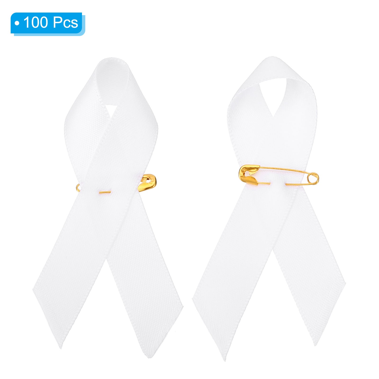 100 Pieces White Polyester Ribbon Satin with Safety Pins
