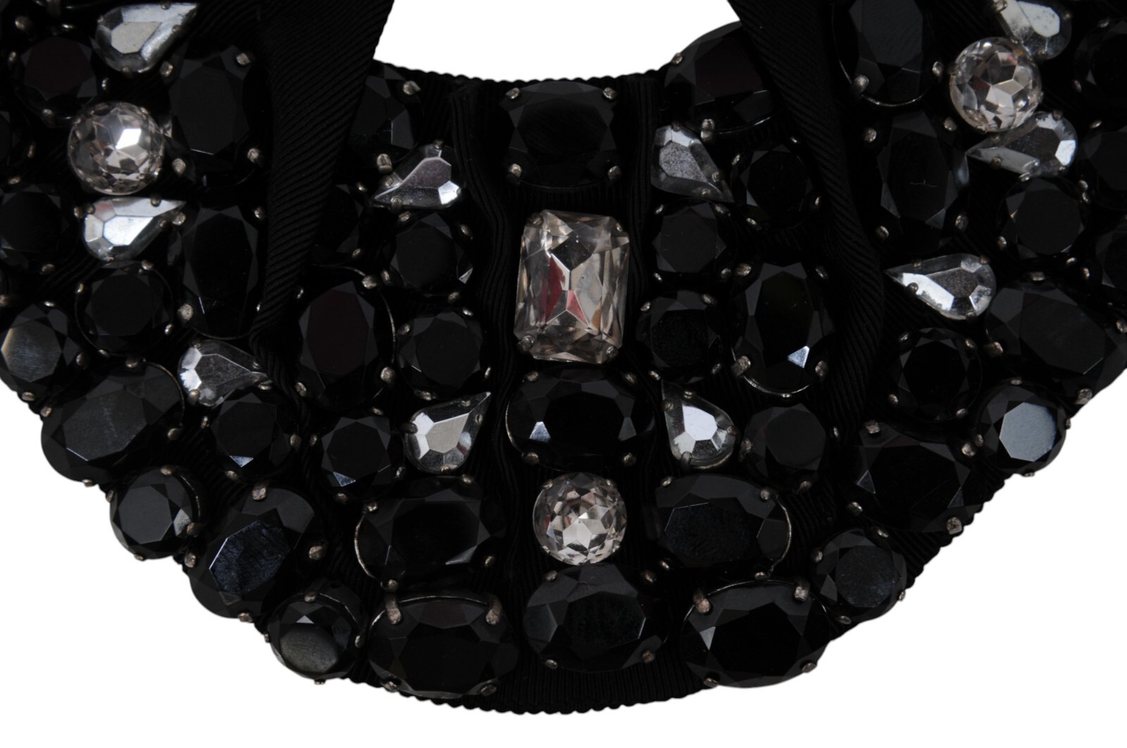 Lanvin Womens Choker Necklace Ribbon Chain Black Silver Crystals Alber Elbaz