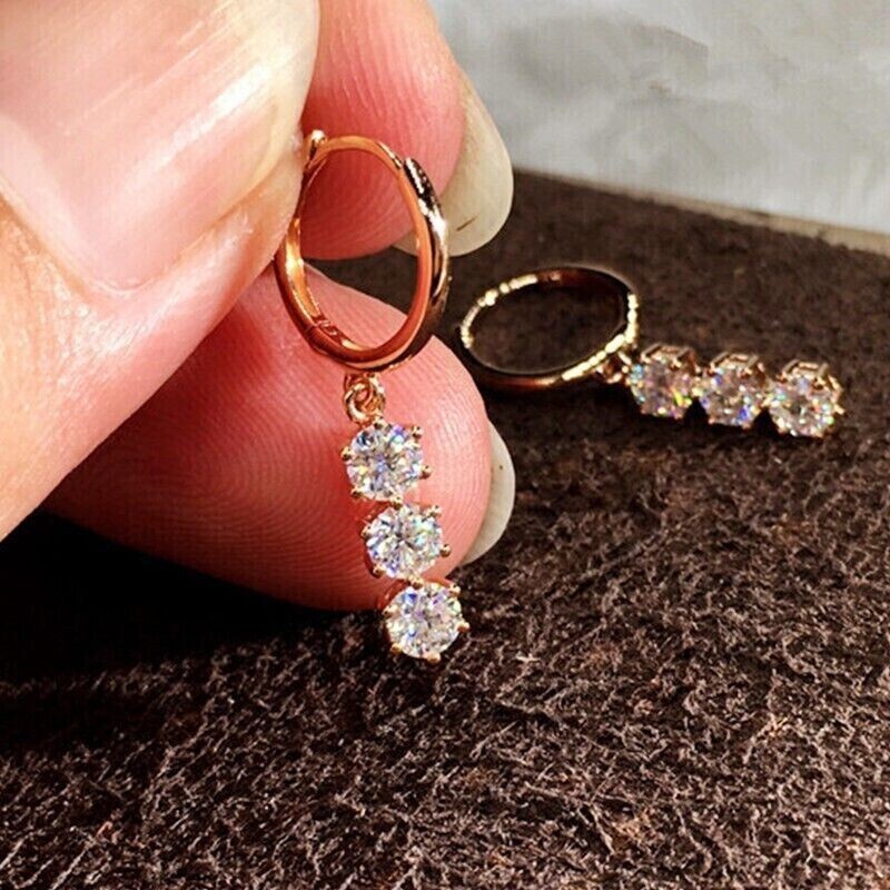 2Ct Round Cut Simulated Diamond Drop Dangle Earrings 14k Yellow Gold Plated