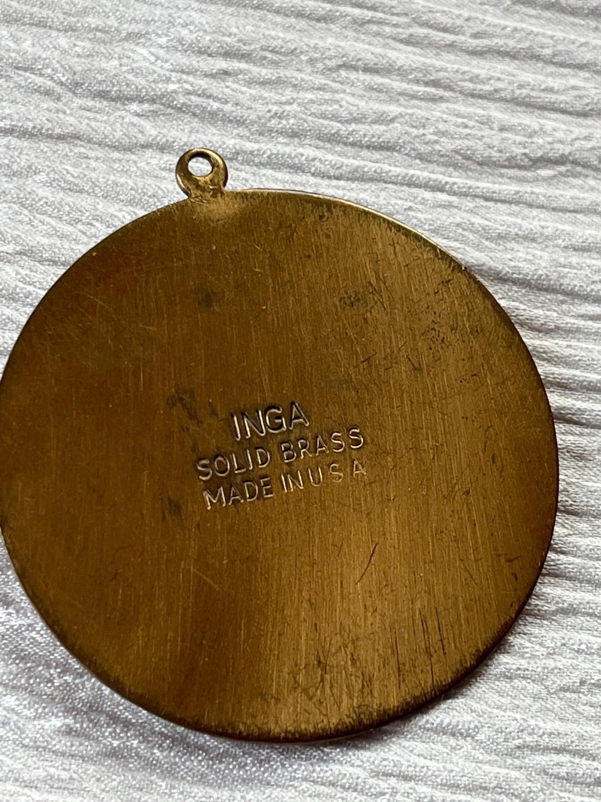 Vintage Large Inga Solid Brass Made in USA Horse Head Circular Pendant – nearly