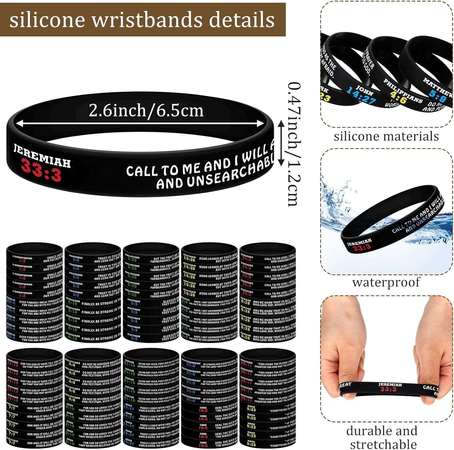 Bible Verse Bracelets Religious Silicone Wristbands Bulk 100 Pcs Faith Hope