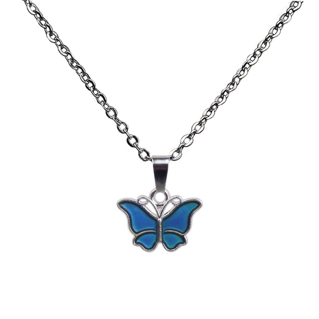 Cute Butterfly Pendant Color Change Mood Stainless Steel Chain Necklace