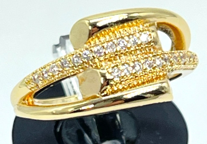 Ring Gold Tone Elegant Multi-Layered Design w/Clear CZ Crystals. Size 5.5