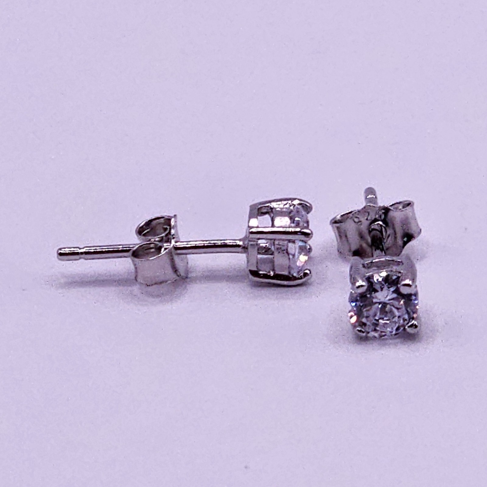 925 Sterling Silver Round CZ stud Earrings Rhodium Finish Friction Post 4mm