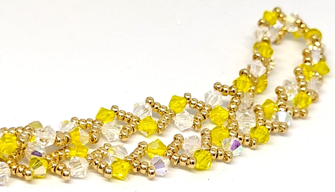 6-inch Bracelet 3mm Crystal Yellow /White Sparkly Bicone Beads/Gold Miyuki Beads