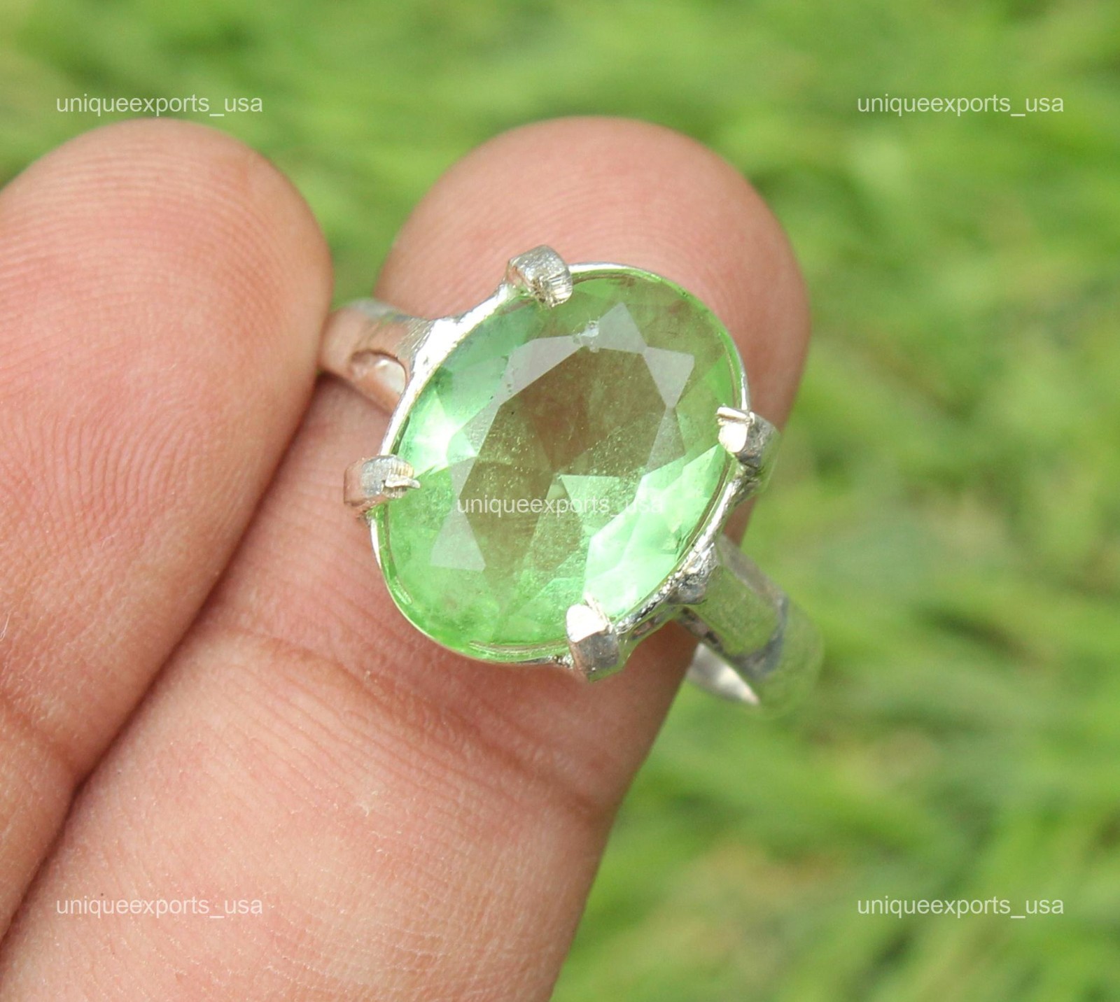 Peridot Gemstone Not Applicable Sterling Silver Band Anniversary Statement Ring