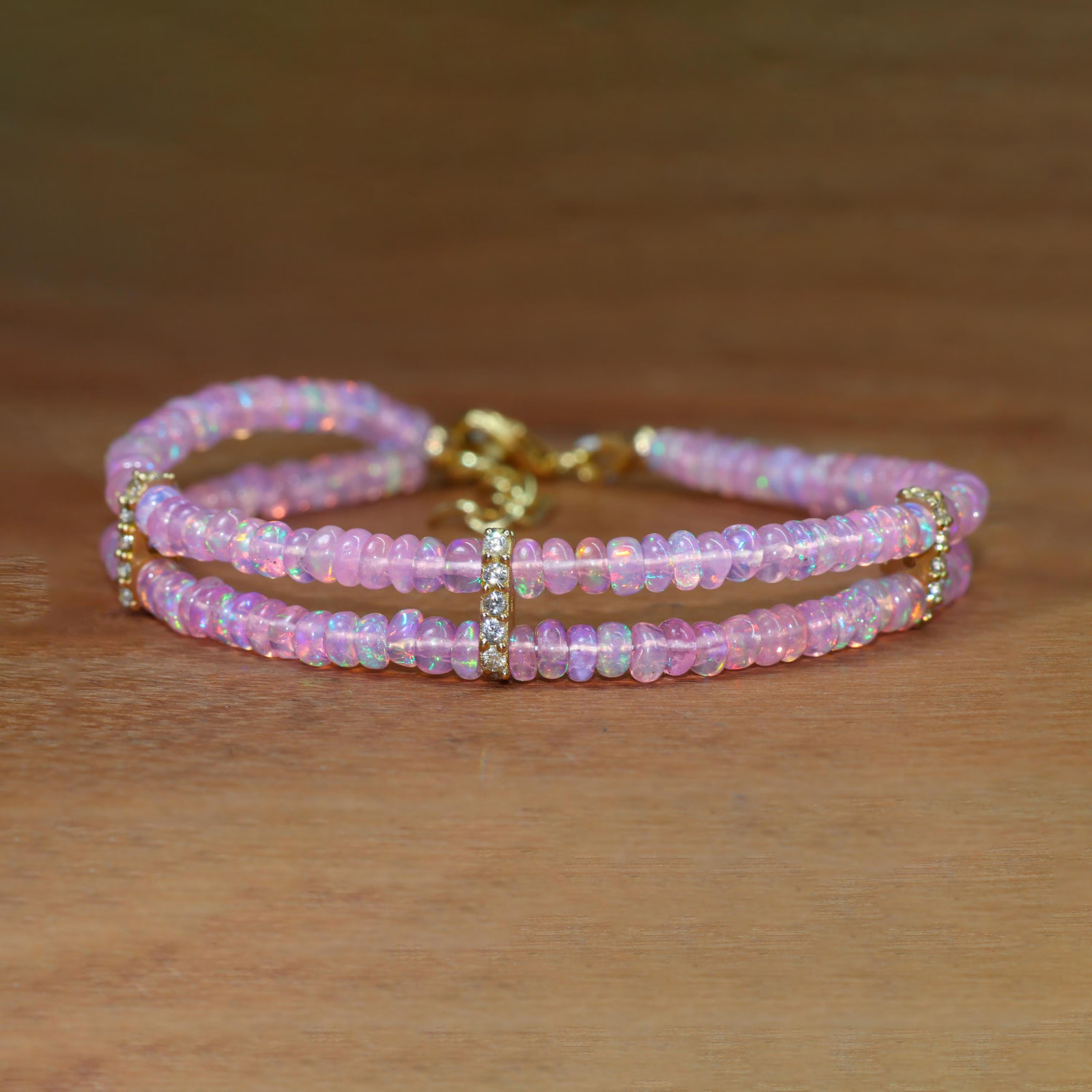 Pink Opal Bracelet 2 Strand, Dainty Opal Jewelry Gift for Her, Minimalist Beads