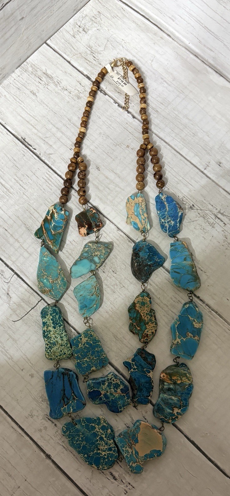 Chunky Sky Blue Jasper Slabs Double Strand Statement Artisan Necklace BNWT