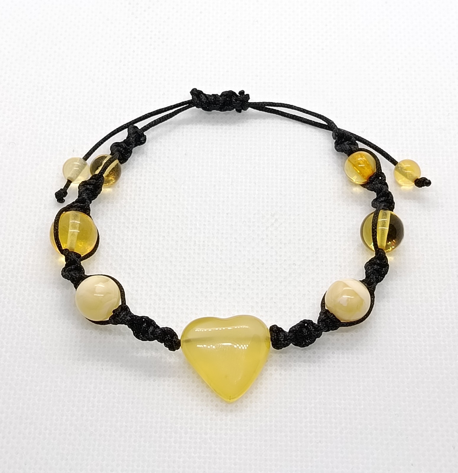 Natural Baltic Amber Multicolor Cord 1MM Bracelet Heart 5.1g