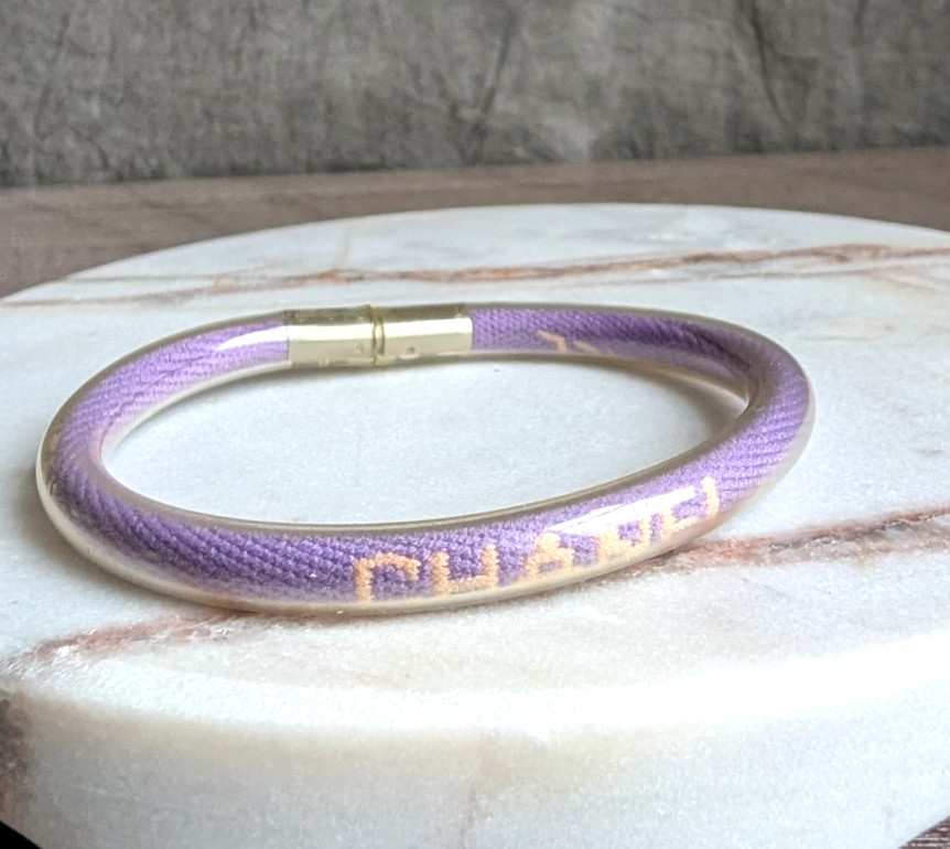 Chanel Logo Purple Resin Tube Bracelet Vintage 00 T Sz 7.1″