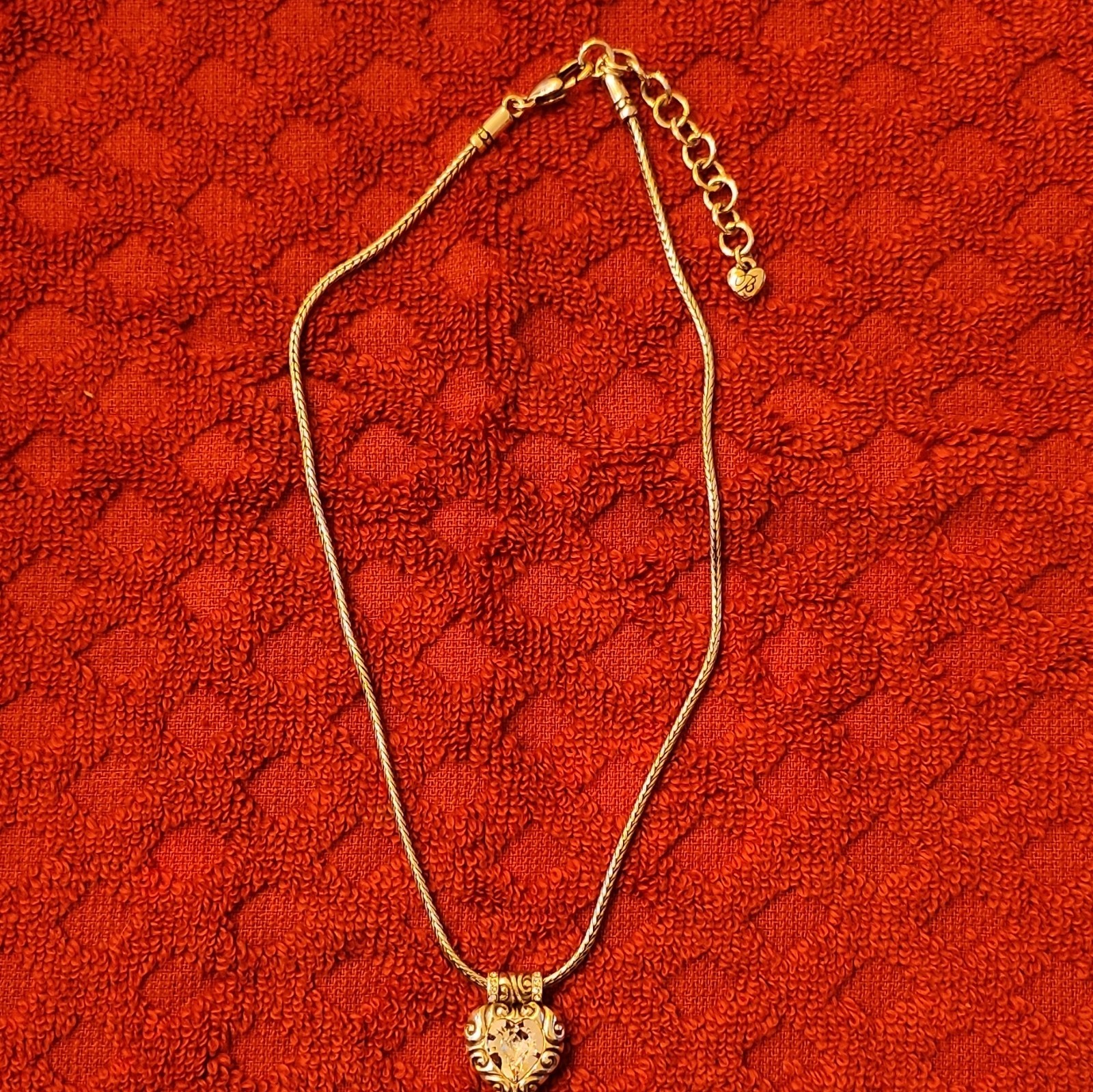 0054 Brighton Silver Tone Heart Crystal Pendant Snake Chain Necklace Signed
