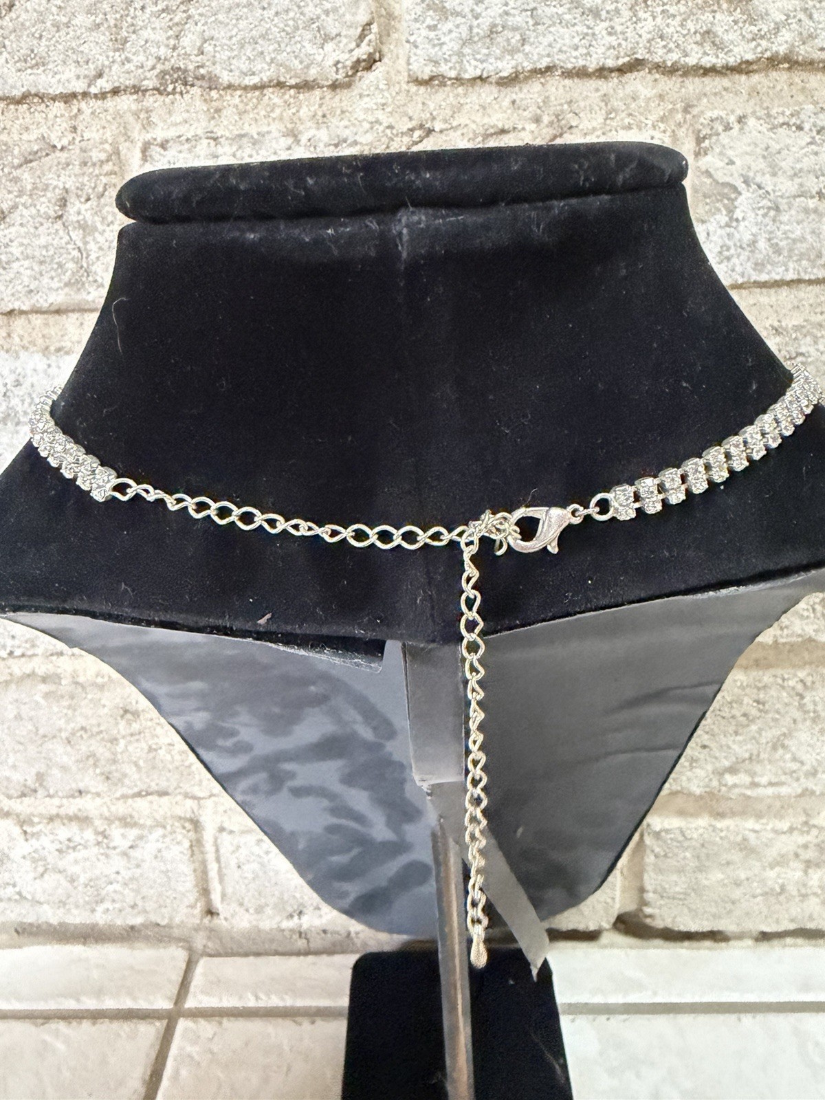 Vintage Rhinestone Bib Necklace Silver Tone Bridal Prom Statement Adjustable
