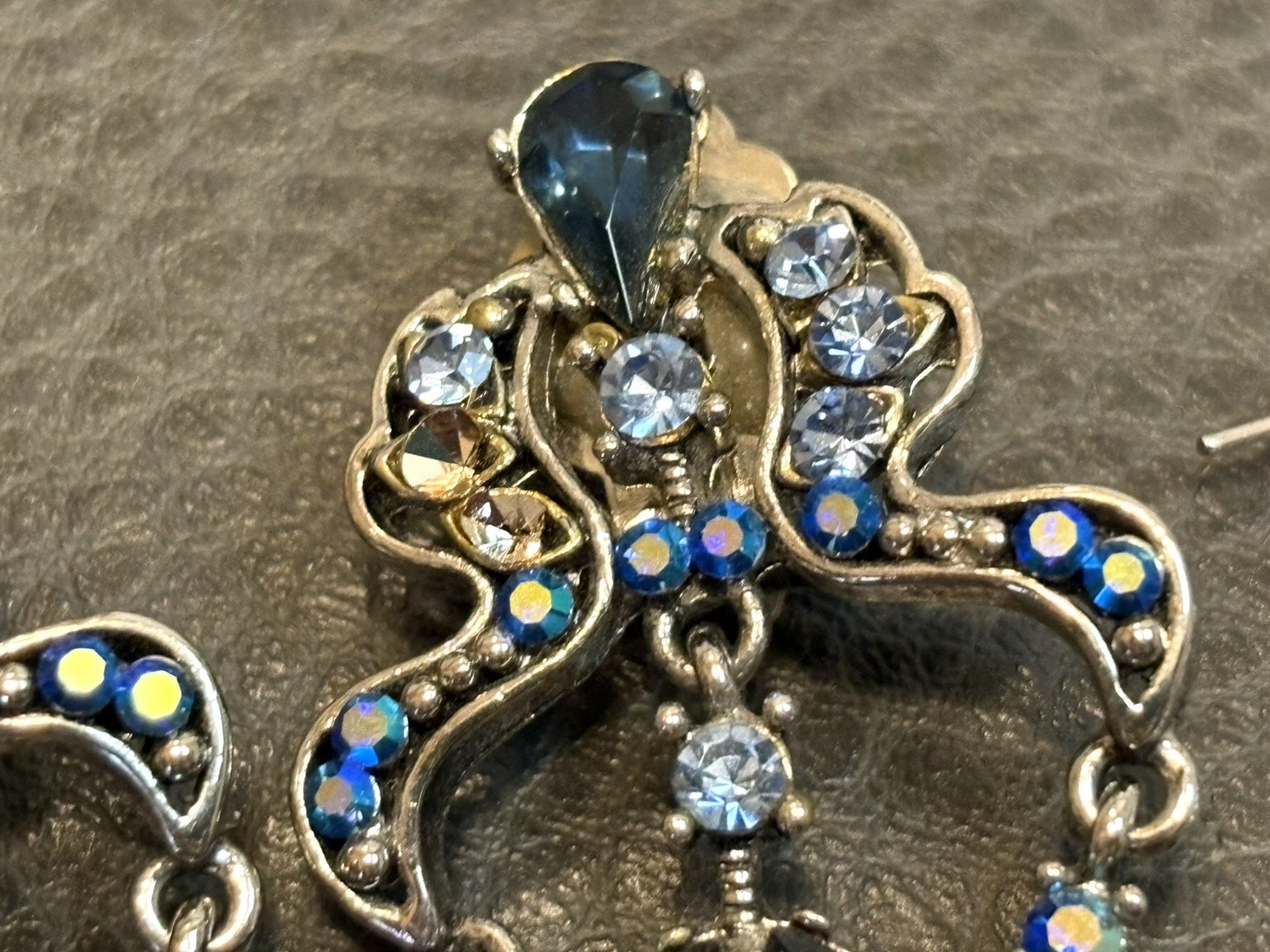 Vintage Lot Of 3 Rhinestone Dangle Drop Chandelier Pierced Statement Earrings