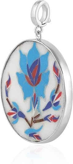 Marble Inlay Multicolor Round Pendant for Women in 925 Sterling Silver