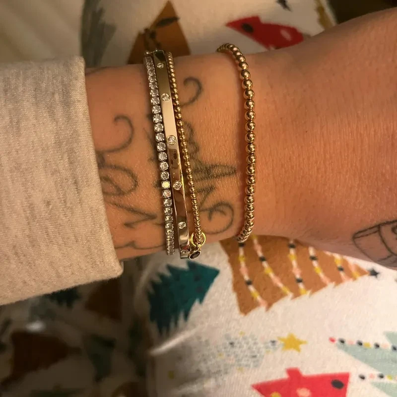 2PCS Vintage Dainty 2-3mm Gold Filled Beaded Layering Bracelet Stretch Jewelry