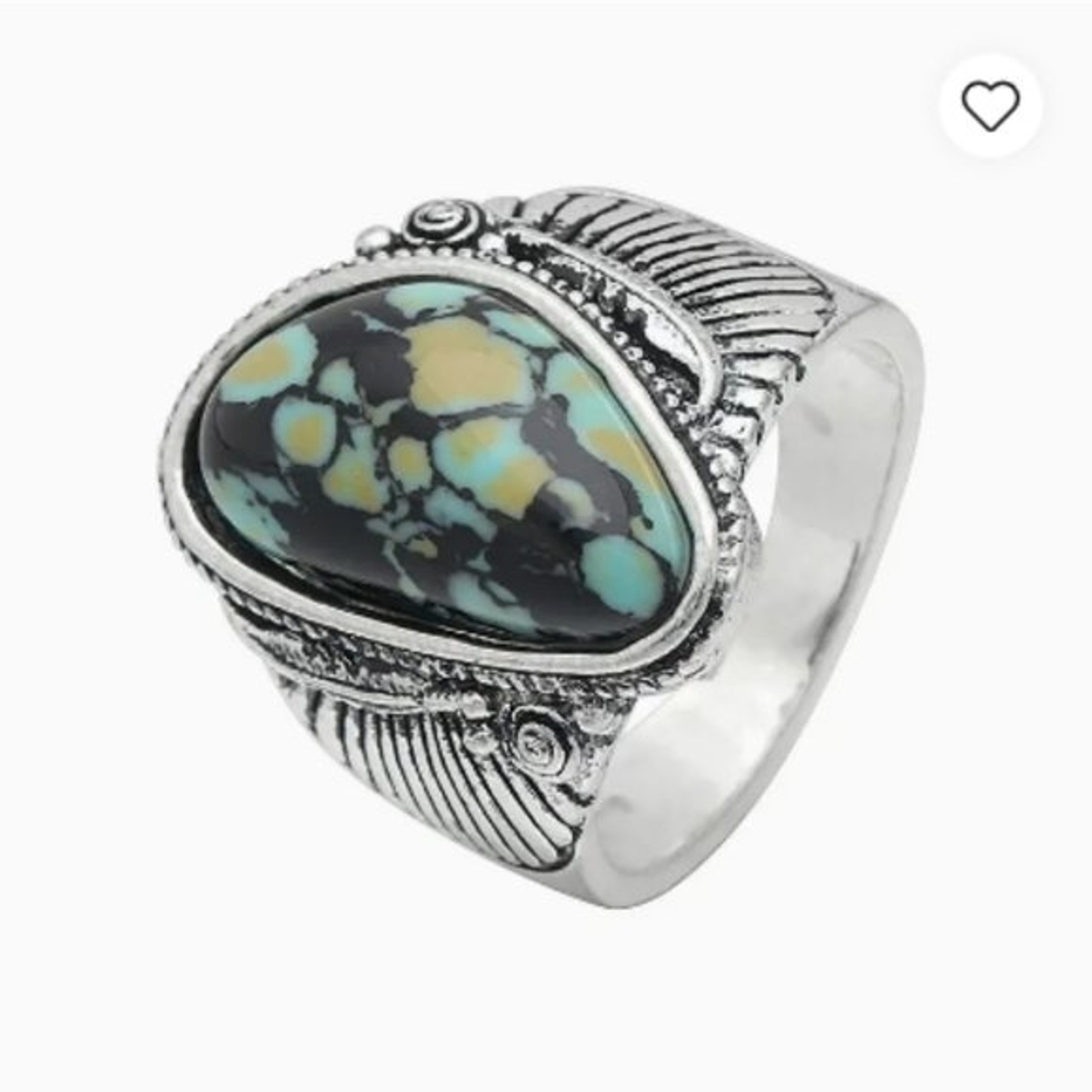 Bohemian Western Southwestern Cocktail Ring Sizes 7 8.5 Silver Green /Blue