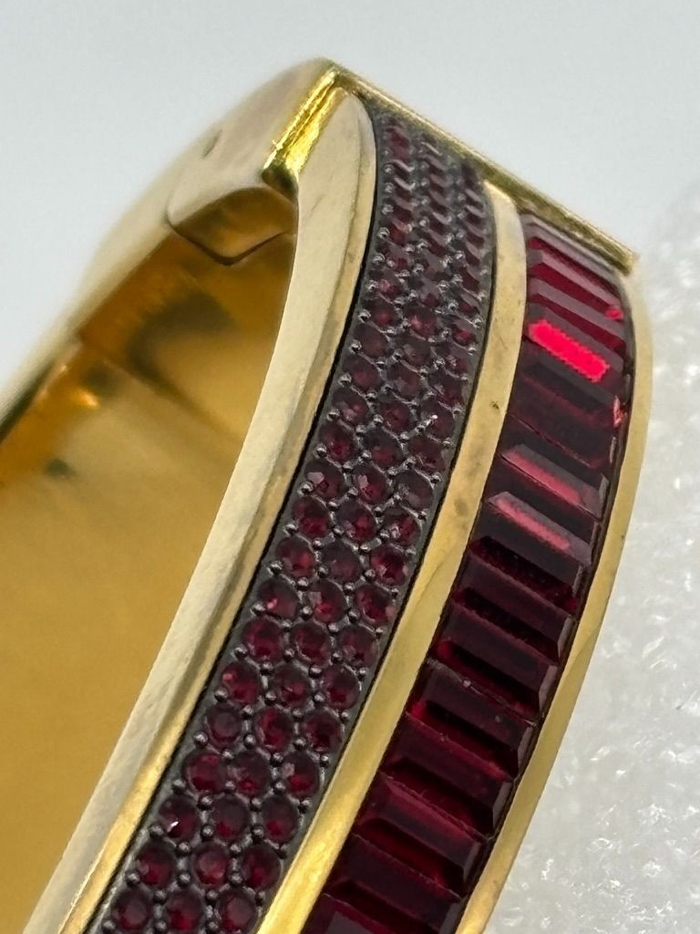 Michael Kors Color Crush Hinged Bangle Cuff Garnet Colored Baguette Pave Crystal