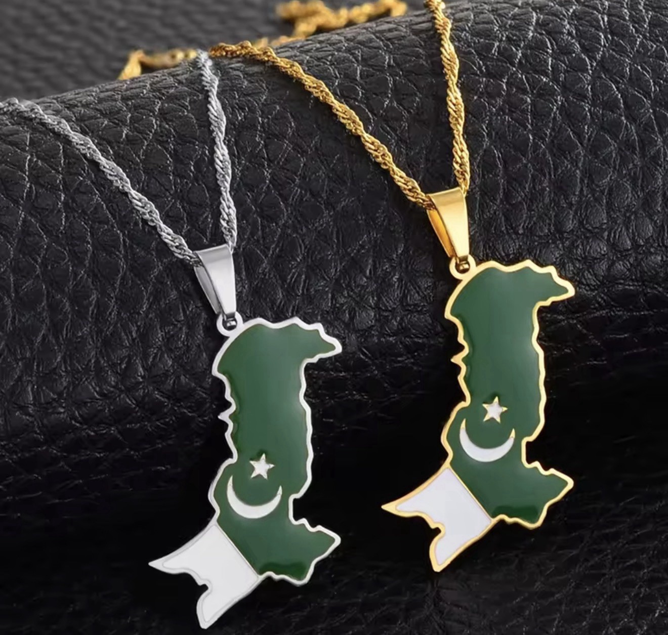 Pakistan Map Flag Charm Pendant Necklace Rope Chain Metal Gold/Silver Tone