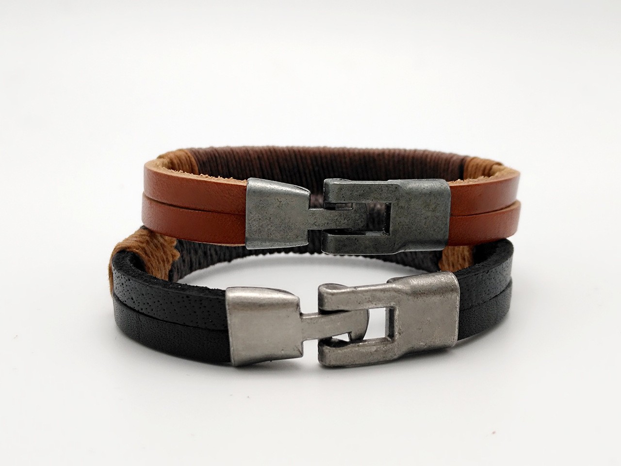 New Surfer Men’s Vintage Hemp Wrap Leather Wristband Bracelet Cuff Black Brown